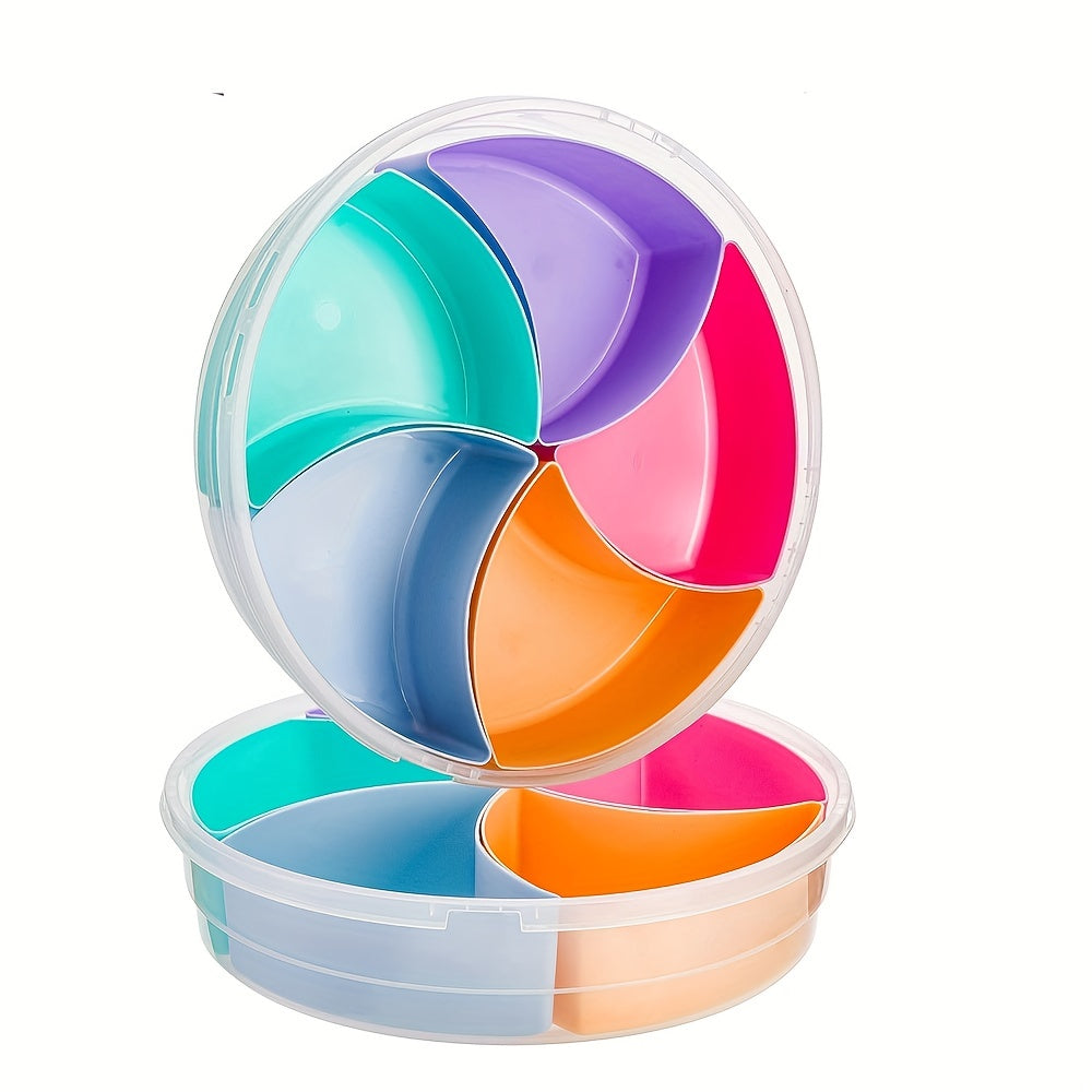 12.2-Inch Colorful Fruit Serving Tray with Lid – 5-Compartment Round Platter for Parties and Events