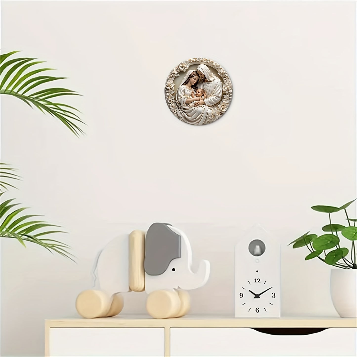 Round Aluminum 'Nativity' Sign - 8x8 Inches | 3D Vision Christmas Wreath Sign for Front Door, Living Room, Cafe, Farmhouse | Ideal Gift & Home Decoration