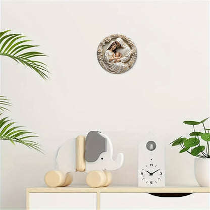 Round Aluminum 'Nativity' Sign - 8x8 Inches | 3D Vision Christmas Wreath Sign for Front Door, Living Room, Cafe, Farmhouse | Ideal Gift & Home Decoration
