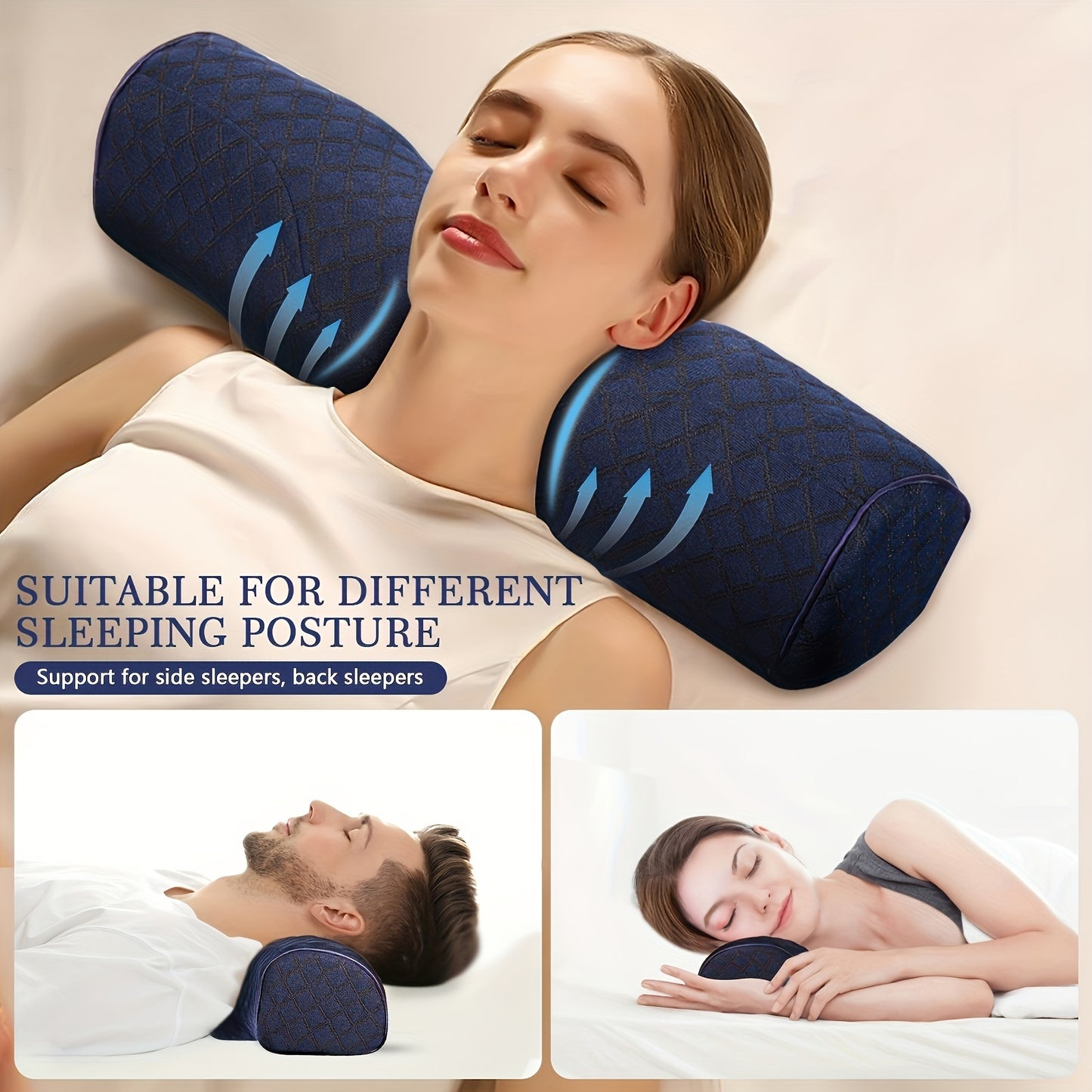 Memory Foam Cervical Neck Pillow – Supportive Bolster for Stiff Neck, Ideal for Sleeping and Neck Pain Relief