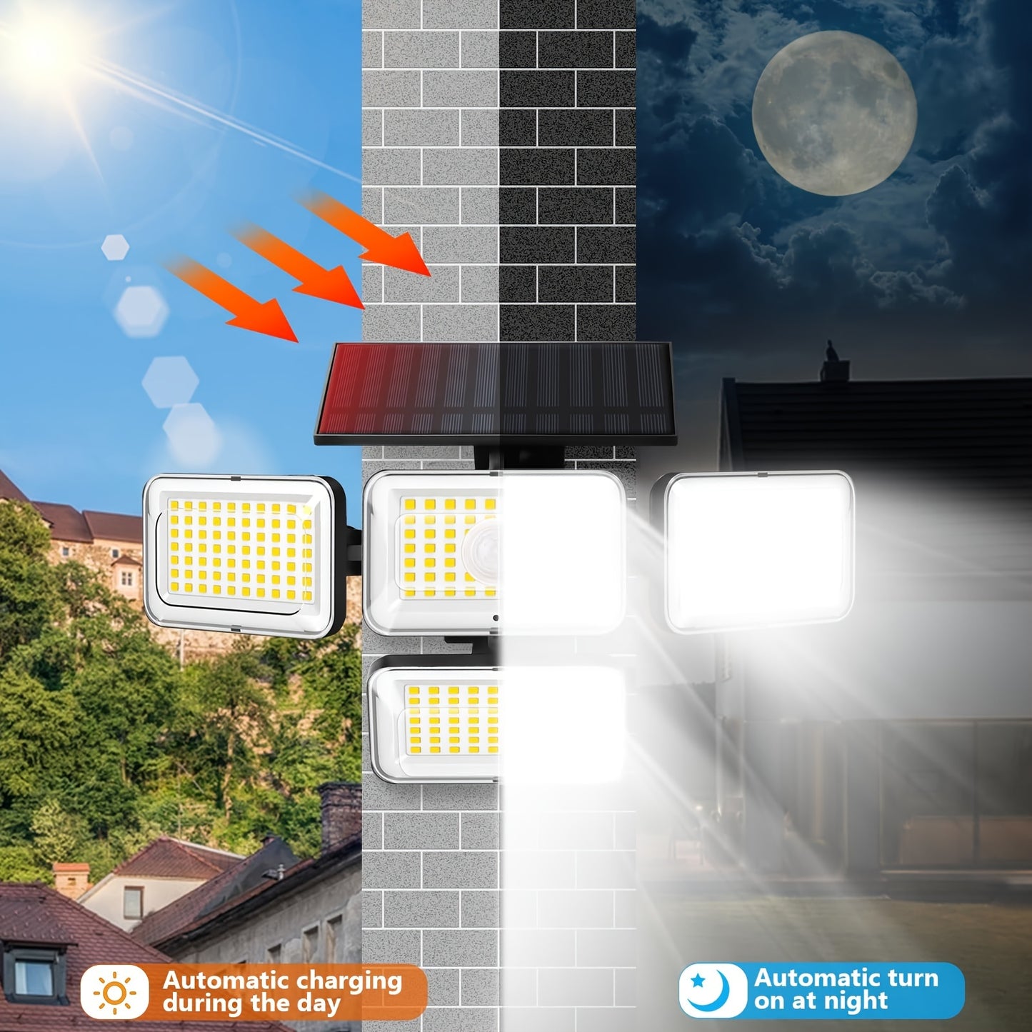 2Pcs Super Bright Solar Motion Sensor Outdoor Floodlight – 4 Adjustment Modes, Intelligent Auto Adjust, Remote Control
