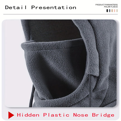 Unisex Winter Fleece Balaclava Ski Mask – Thermal Cycling Hood with Hidden Nose Bridge, Adjustable Drawstring – 100% Polyester Neck Warmer, Knit Fabric – Machine Wash Safe