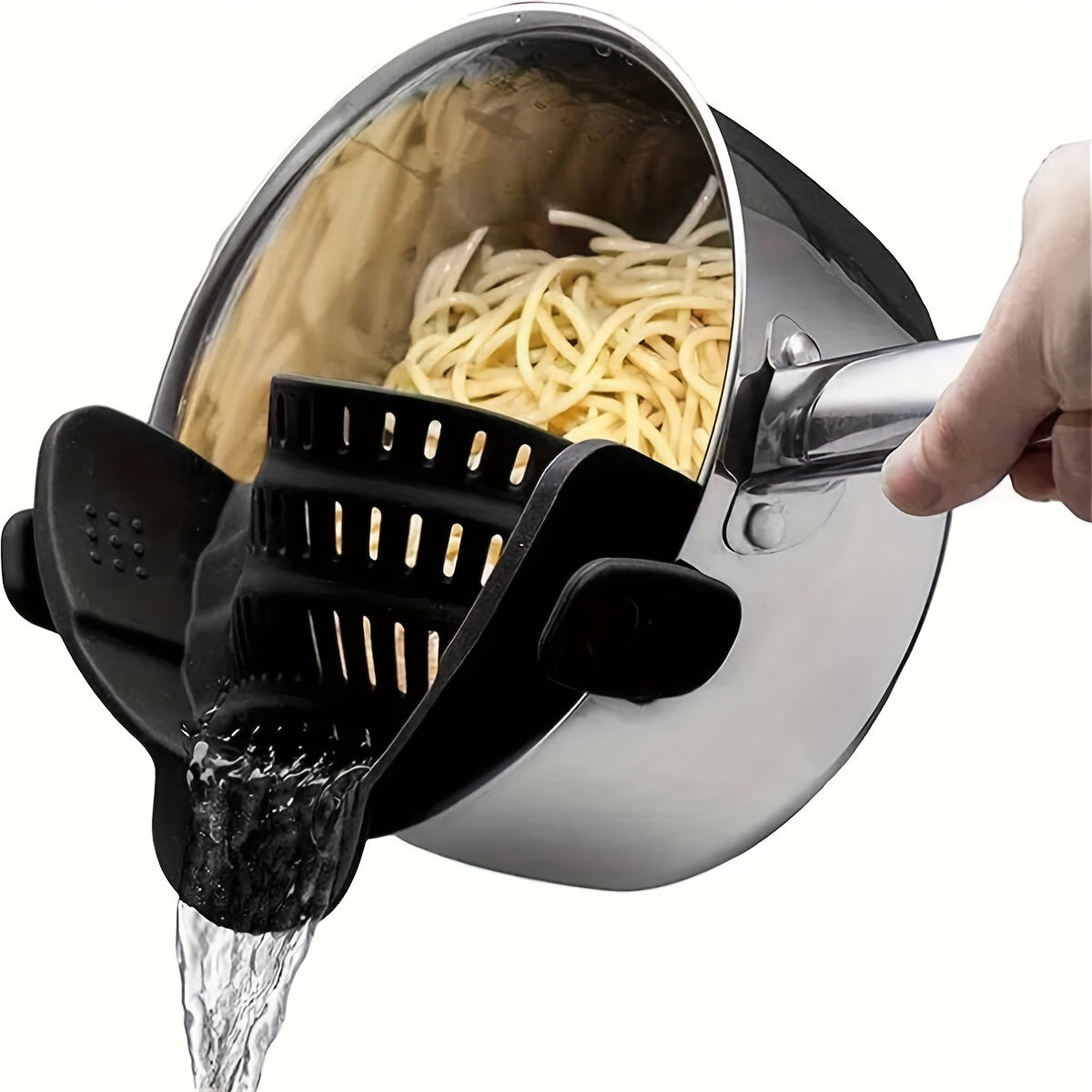 Adjustable Silicone Pot Strainer – 1pc Clip-On Strainer for Pots, Pans, and Bowls – Handheld Drainer for Noodles, Pasta, Veggies – Kitchen Food Strainer and Colander