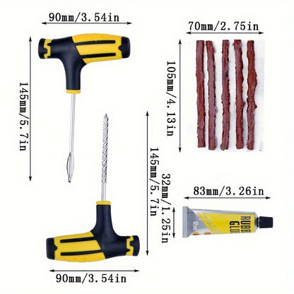 8 Piece Universal Tire Repair Kit - Effortless Puncture Fixes for Cars & Motorcycles - Durable Vacuum Tire Emergency Patch - Compact & Portable Roadside Assistance Solution