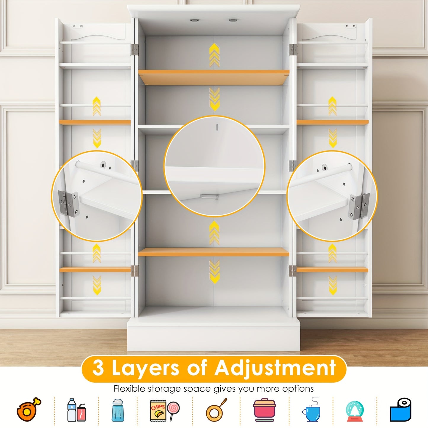 47 Inch White Kitchen Pantry Storage Cabinet – Freestanding Pantry with Doors & Adjustable Shelves, Buffet Cupboard for Kitchen, Living Room, Dining Room