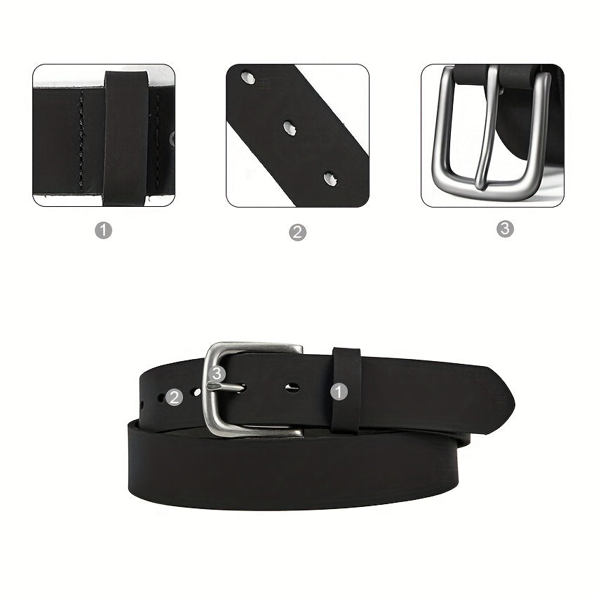Handcrafted Men's Luxury Full Grain Leather Jeans Belt – Soft, Supple, Durable with Classic Buckle – Gift Box Included, Ideal for Casual Daily Wear