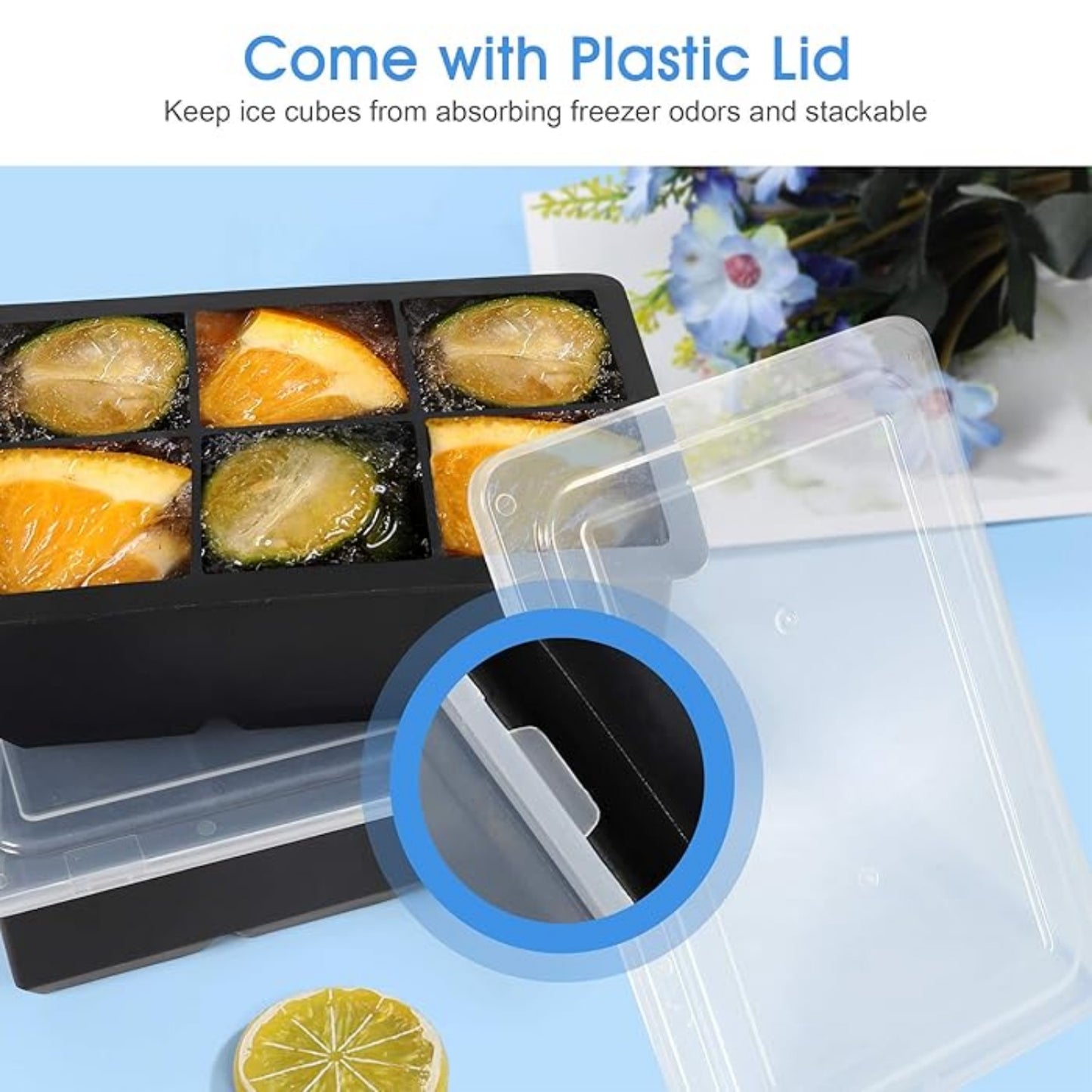 2 Pack Large Silicone Ice Cube Molds with Lid – 6 Cavity Flexible Ice Tray