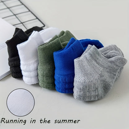 5 Pairs Unisex Casual Ankle Socks: Breathable Sports Socks with Towel Bottom, Sweat-Absorbent and Anti-Odor for Spring and Summer