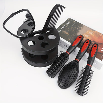 5 Piece Professional Hairdressing Styling Set – Detangling Hair Brush, Airbag Comb, Scalp Massage Comb & Makeup Mirror