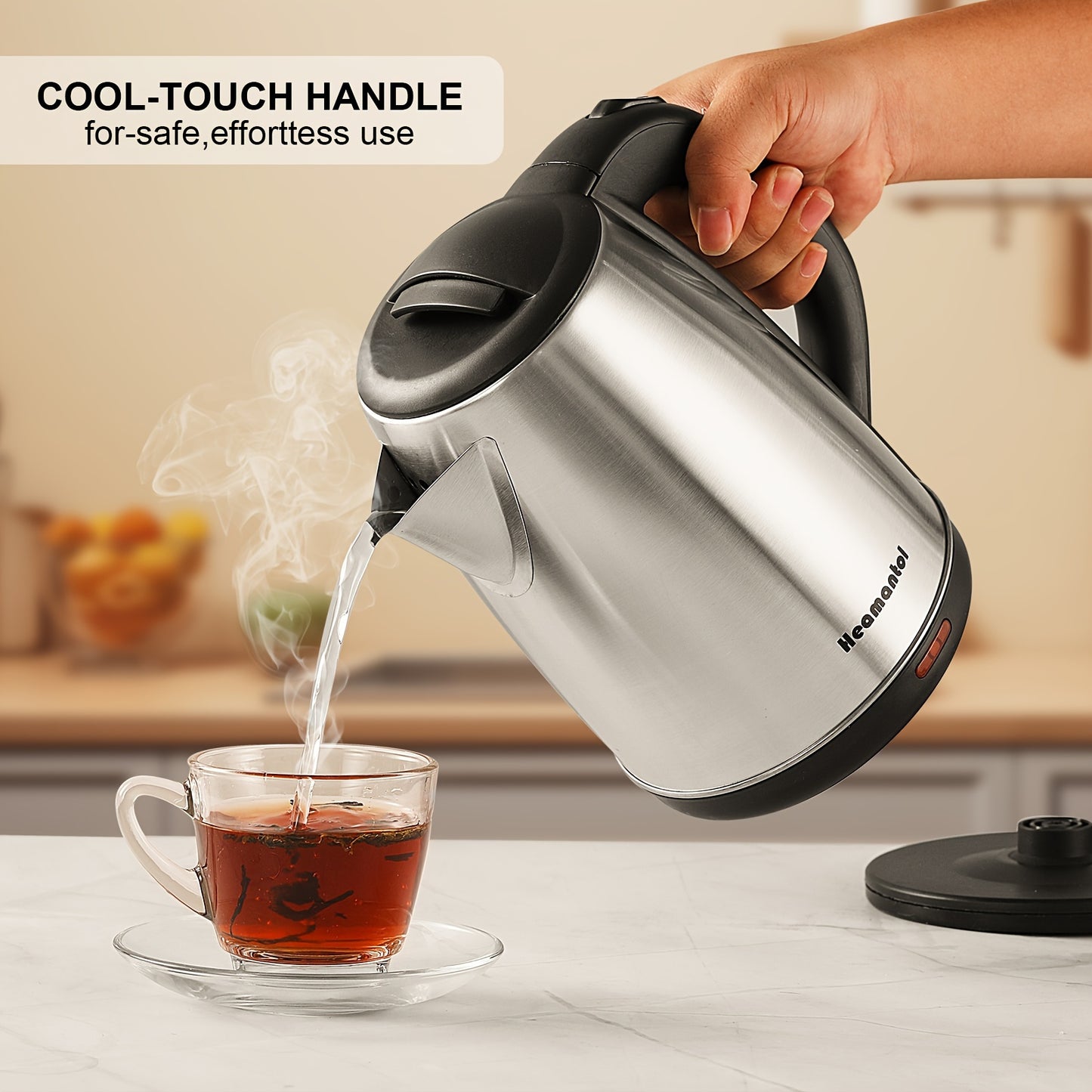 1.8L Stainless Steel Double Wall Electric Kettle – Fast Boiling, Auto Shut Off, Boil-Dry Protection, Cordless, LED Indicator – BPA Free for Coffee, Tea and Hot Beverages