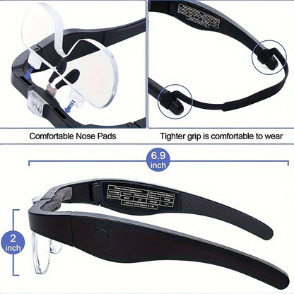 Lightweight Head-Mounted Reading Magnifying Glass with Light - 4x Lenses for Reading Books & Newspapers