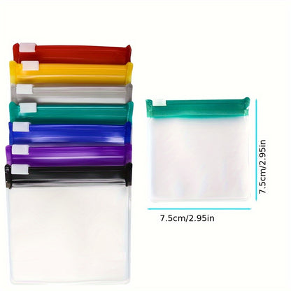 7pcs Reusable Zippered Pill Pouch Set - Translucent Medicine Organizer Bags in 7 Colors with Slide Lock for Travel