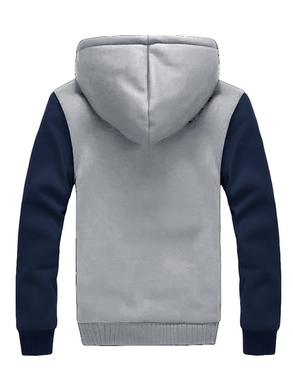 WarmthMax Fleece Hooded Jacket - Soft, Breathable, Water-Resistant Insulating Coat for Fall & Winter Outdoor Activities, Color Block Design
