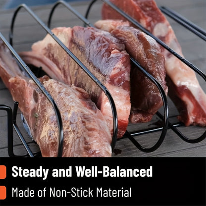 Deluxe Stainless Steel Rib Rack - Holds 4 Full Racks of Ribs, Ultra-Portable for BBQ and Smoker Enthusiasts - Durable, Rust-Resistant Construction for Perfect Grilling Results