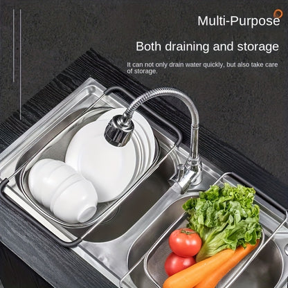 Stainless Steel Sink Colander and Vegetable Washing Basket - Adjustable Strainer Rack for Fruits and Vegetables - Multifunctional Kitchen Gadgets and Accessories