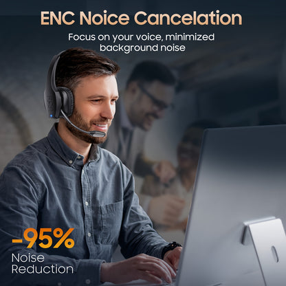 55-Hour Battery Life Wireless Trucker Headset - Dual Noise Cancelling Microphone for Truck Drivers, PC & Cell Phones