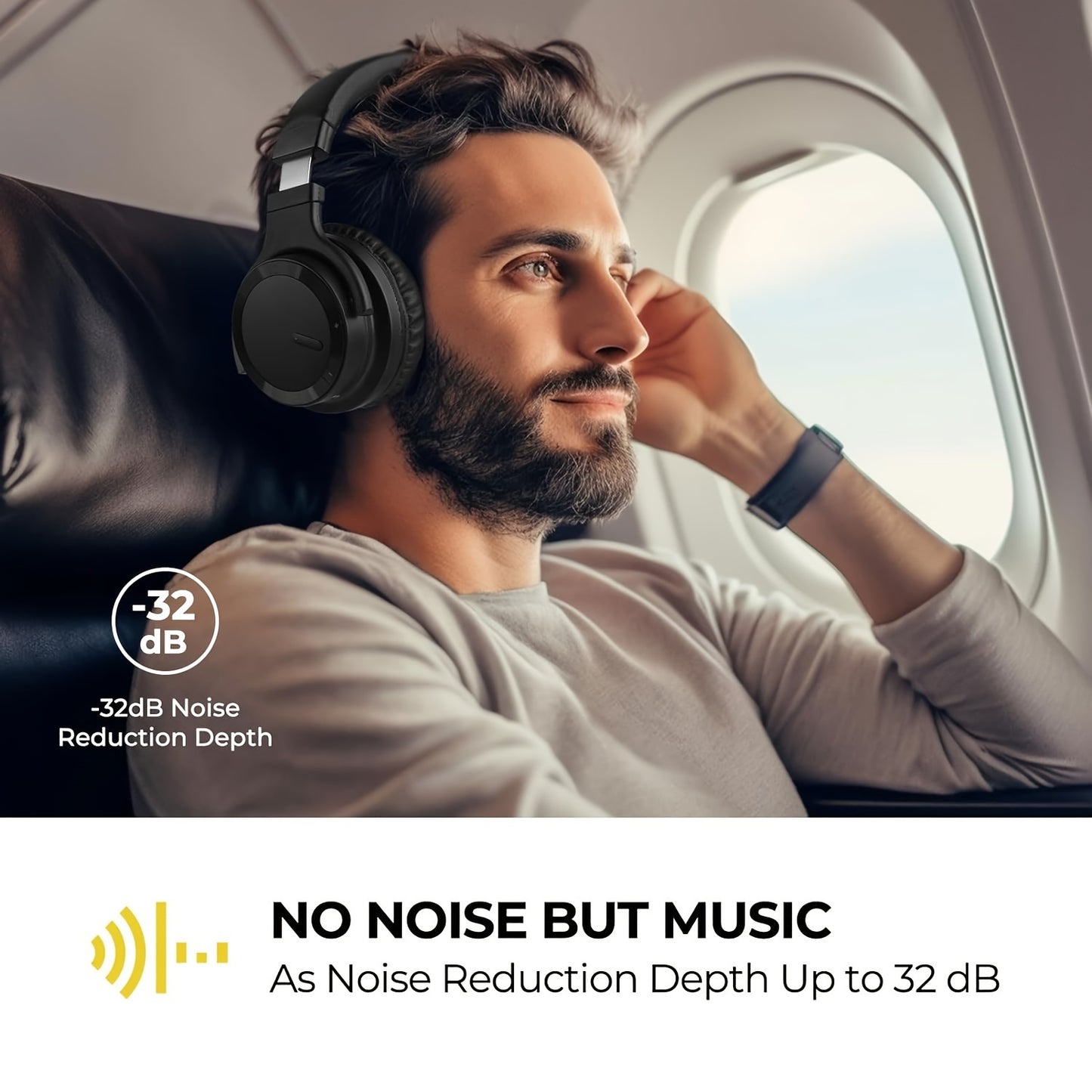 30 Hour Playtime Wireless Active Noise Cancelling Headphones - Premium Sound, Rich Bass, Crystal-Clear Calls, Comfort Fit, Foldable Design - Black