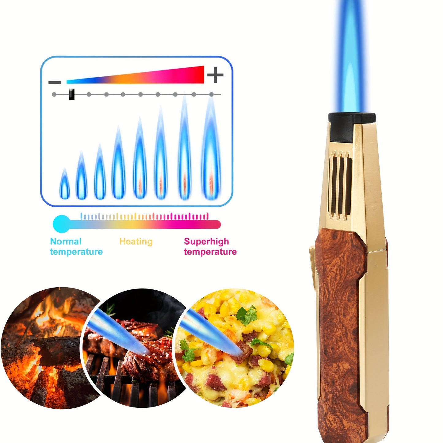 Refillable Butane Torch Lighter – Adjustable Flame Cooking Torch with Safety Lock for BBQ & Baking (Butane Gas Not Included)