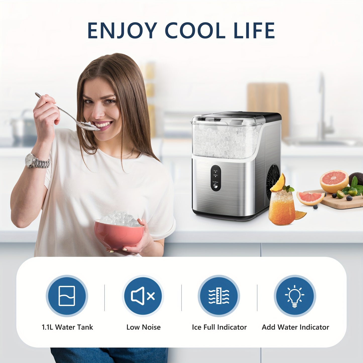 34Lbs Nugget Ice Maker & 26Lbs Bullet Ice Maker - Soft Chewable Crushed Ice Machine, Portable Countertop Ice Maker with Auto-Cleaning, Basket & Scoop, One-Button Operation for Home Use