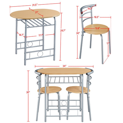Costoffs Modern Round Compact Dining Table and 2 Chairs Set - Space-Saving Table Set for Kitchens, Apartments, and Dorm Rooms