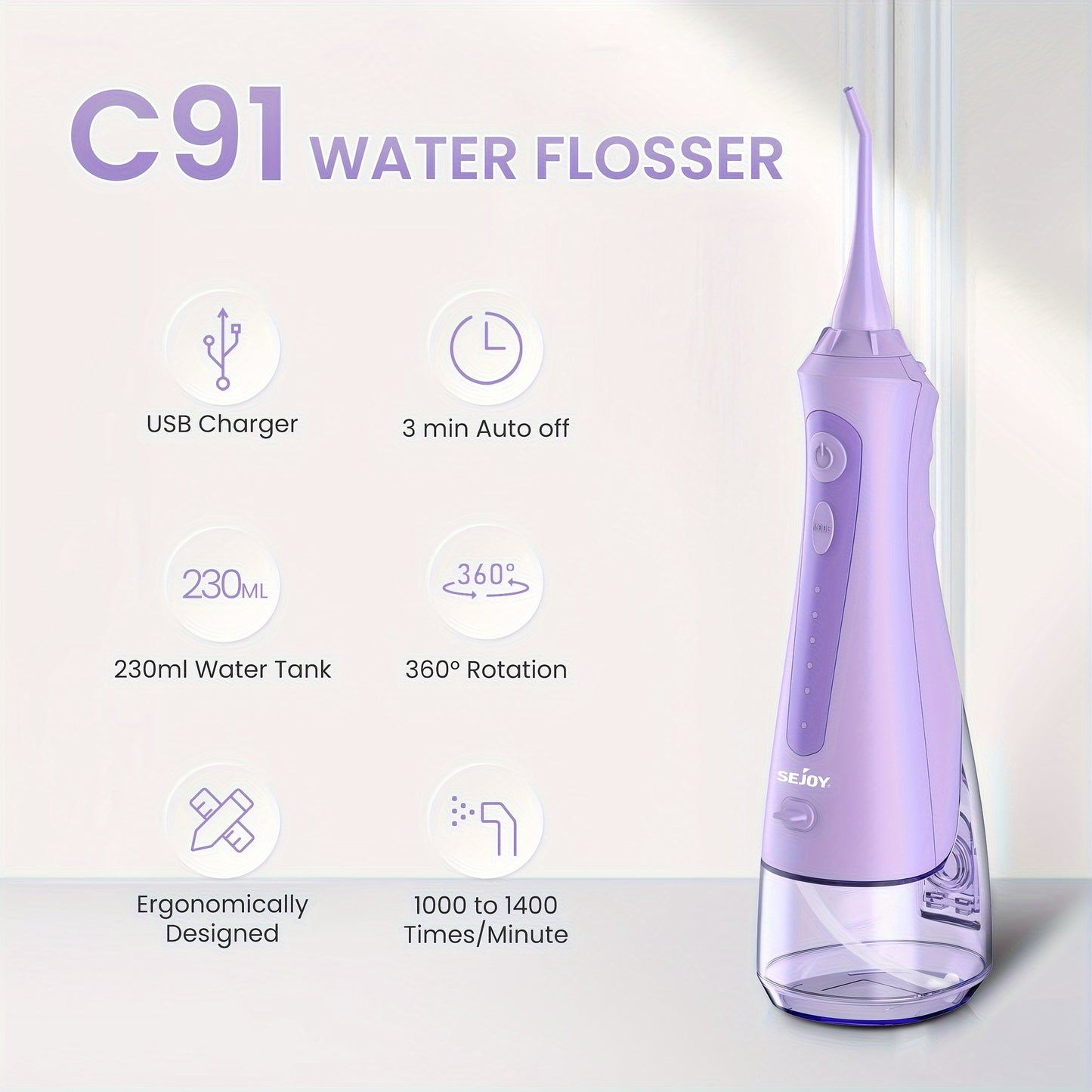 Professional Cordless Water Flosser - 350ml Tank, 8 Tips, 5 Modes, USB Rechargeable, Waterproof and Portable Oral Irrigator for Teeth Cleaning and Plaque Removal