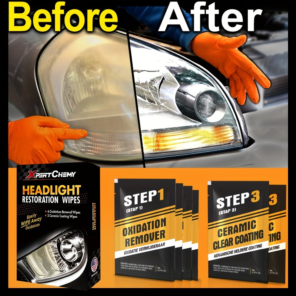 Universal Headlight Restoration Kit with Oxidation Remover and Ceramic Coating Wipes – Efficient Car Headlamp Cleaning, Polishing and Restoration System for Long-Lasting Professional Results