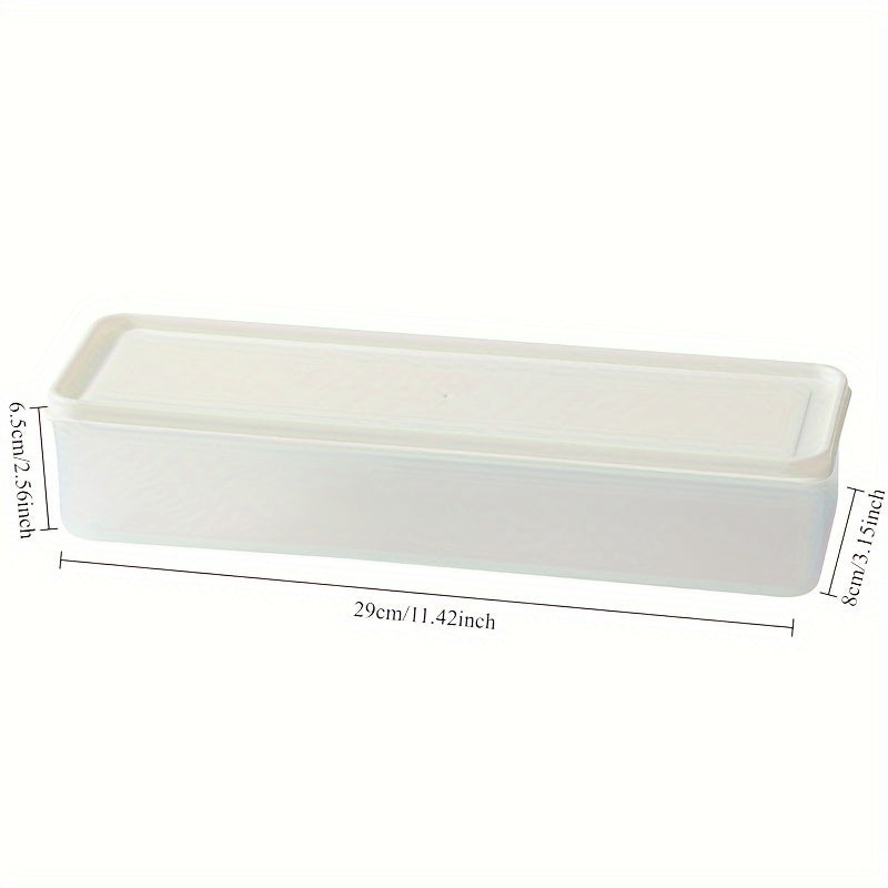 4 Pack Long Rectangular Food Storage Containers - Reusable Plastic Organizer Boxes with Lid for Scallions, Garlic, Noodles and More