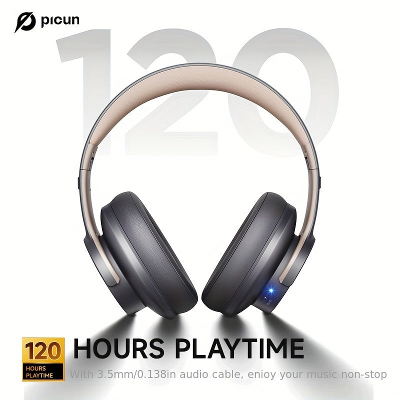 Picun B8 Elite Hi-Fi Wireless Headphones - 120-Hour Battery, 3 EQ Modes, Foldable, Crystal-Clear Mic, Sound Isolation, Type-C Fast Charging