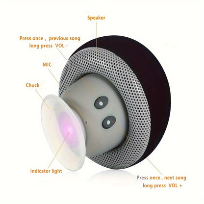 Mushroom Portable Wireless Speaker with Suction Cup Stand - Stereo Sound, Button Control, USB Rechargeable, 200mAh Battery, Compact Subwoofer for Smartphones/Tablets - Ideal for Travel & Outdoor Use