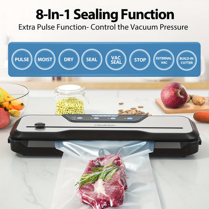 Beelicious Vacuum Sealer Machine Set – Automatic Air Sealing System with Starter Kit, Built-in Cutter, Moist Mode, Air Suction Hose, LED Indicator, Quiet, 50% Compact, 2-Year Warranty, Sous Vide