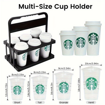 Drink Carrier with Handle – Portable Foldable Plastic Cup Holder for Car, Perfect for Food Delivery (GrubHub/Eats, DoorDash) – Black