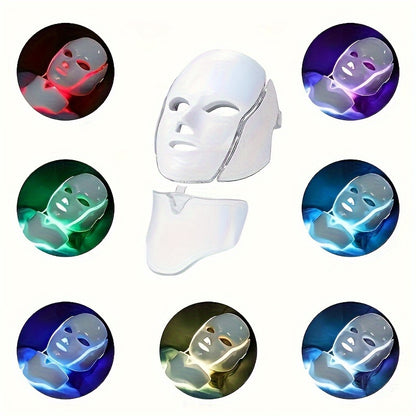 Plug-in 7-Color LED Face & Neck Care Mask – LED Skin Treatment Mask for Facial Rejuvenation