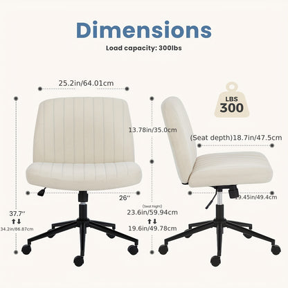 Criss Cross Office Chair with Wheels - Wide Armless Desk Chair, Adjustable Swivel, Comfy for Home and Vanity
