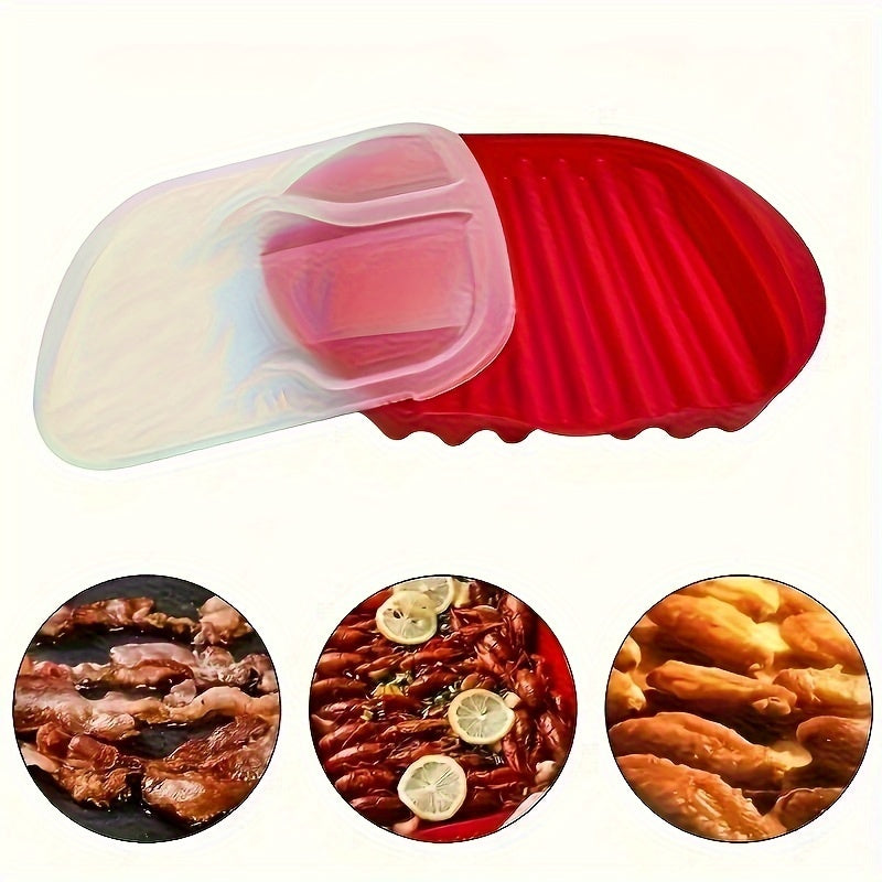 Microwave Grill Tray Set with Cover – Quick Cooking Plastic Meat Rack, Sauce Drip Plate and Pizza Serving Dish – Microwaveable Kitchen Cookware Set
