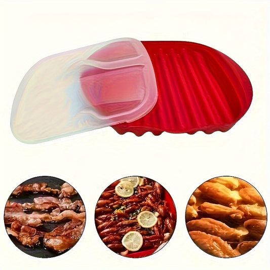 Microwave Grill Tray Set with Cover – Quick Cooking Plastic Meat Rack, Sauce Drip Plate and Pizza Serving Dish – Microwaveable Kitchen Cookware Set