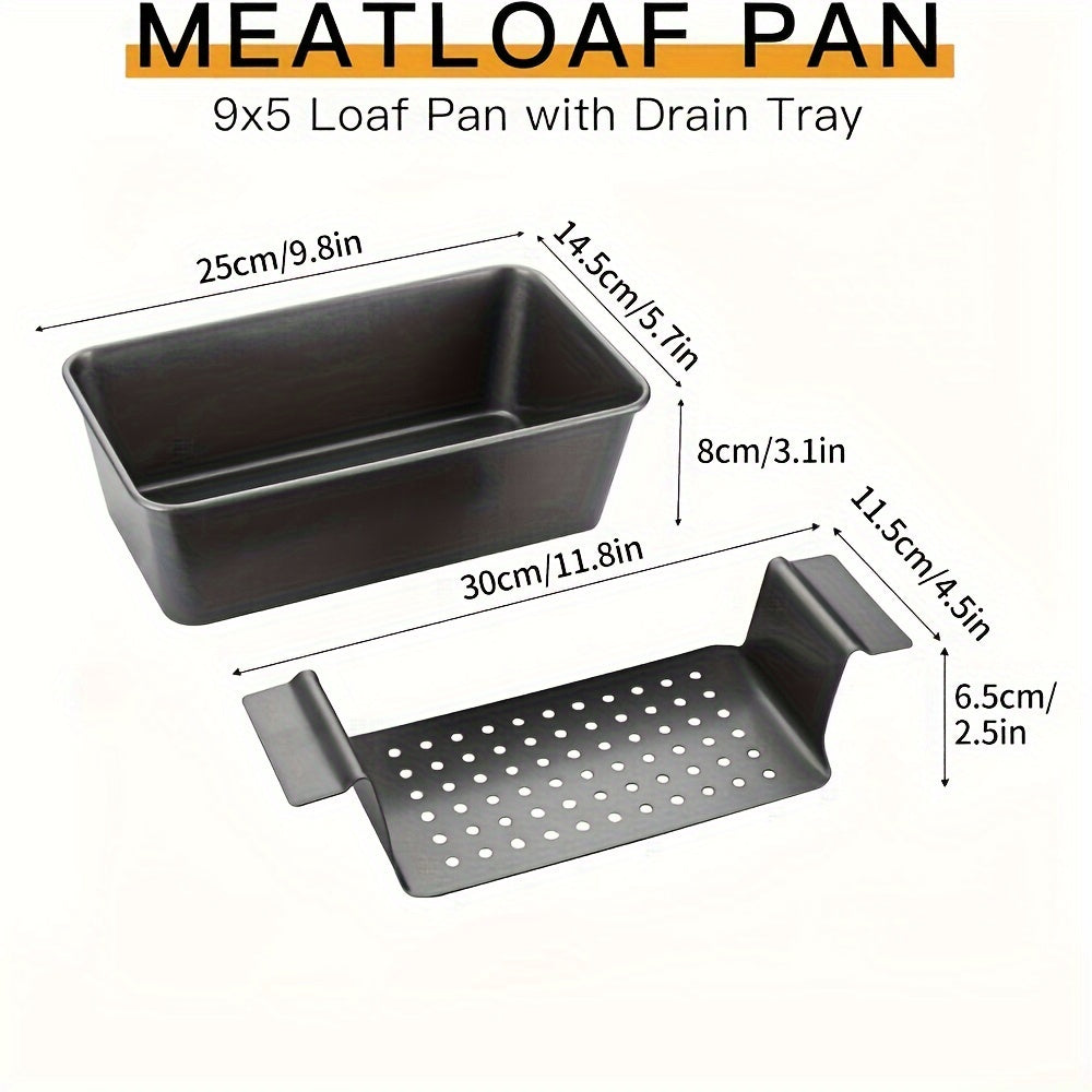 2 Piece Non-Stick Meatloaf Pan Set with Drain Tray - Reduces Fat, Enhances Flavor, Perfect for Baking & Bread Making