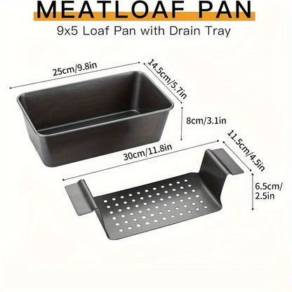 2 Piece Non-Stick Meatloaf Pan Set with Drain Tray - Reduces Fat, Enhances Flavor, Perfect for Baking & Bread Making
