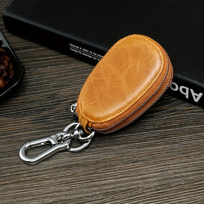 Vintage Smart Men's Leather Key Bag - Double Layer Multifunctional Key Holder with Folding Protector, Coin Purse and Business Card Slot, Genuine Leather, Durable and Stylish