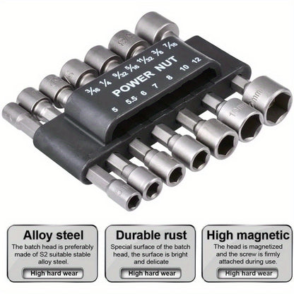 14-Piece Power Nut Driver Bit Set - 1/4" Hex Shank, CR-V Steel, Screwdriver Socket Bits for Power Tools, Sizes 5-13mm, No Battery Required