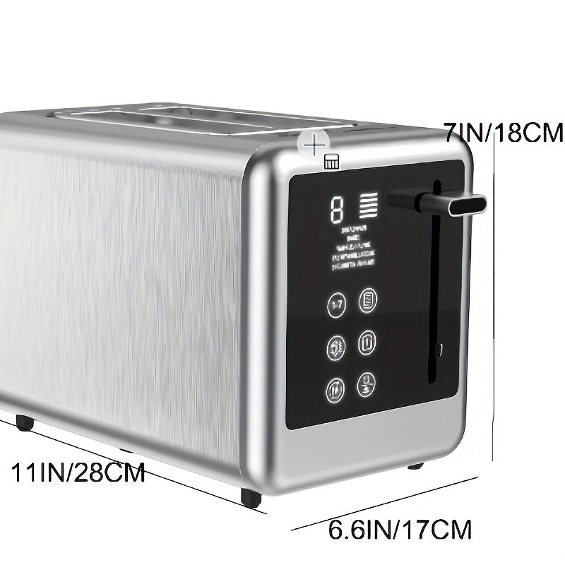 1.5 Inch 2-Slice Smart Digital Toaster - Touch Screen, 5 Bread Selections, 7 Shade Settings, Bagel/Defrost/Cancel/Reheat Functions, Removable Crumb Tray, Stainless Steel