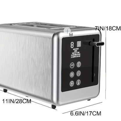 1.5 Inch 2-Slice Smart Digital Toaster - Touch Screen, 5 Bread Selections, 7 Shade Settings, Bagel/Defrost/Cancel/Reheat Functions, Removable Crumb Tray, Stainless Steel