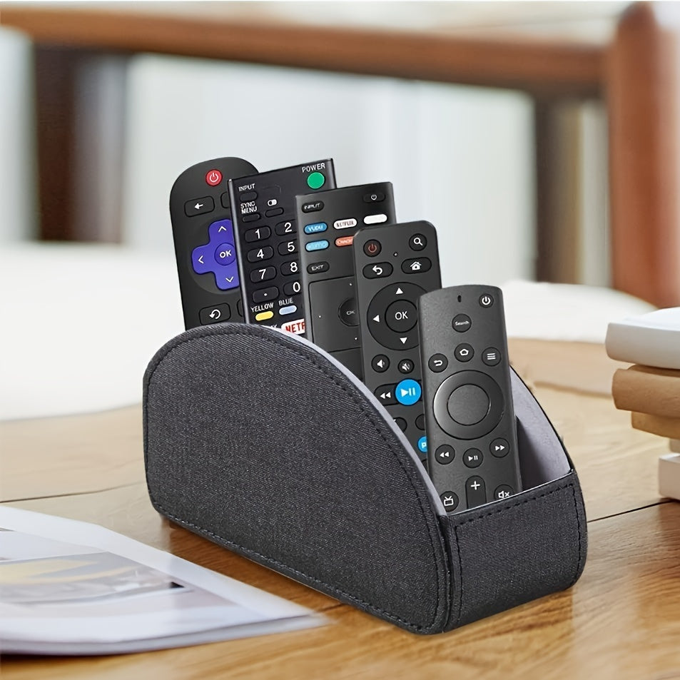 5 Slot PU Leather Remote Control Holder – Sleek Tabletop Caddy for TV Remotes and Desk Organizer, Perfect for Bedside Storage