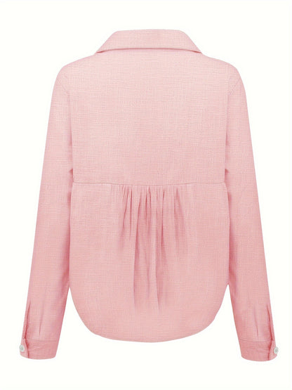 Long Sleeve Linen Shirt – Casual Button-Up for Spring and Fall – Women’s Clothing