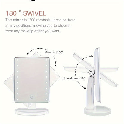 16 LED Lighted Makeup Mirror – Touch Screen Vanity Mirror, Battery and USB Powered, Adjustable Brightness, Portable Desktop Mirror for Dormitory and Bedroom ( Not Rechargeable )
