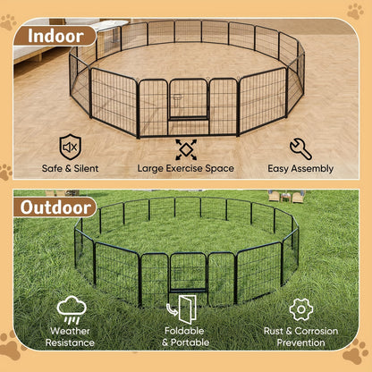 16 Panel Dog Playpen Indoor Fence – Metal Exercise Pen with Door for Dogs and Pets – Ideal for Outdoor, Garden, Yard Use