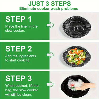 10pcs BPA-Free Slow Cooker Liners - Disposable, Fits 3QT to 8QT Pots, Oval & Round Compatible - Kitchen Essentials, 13" x 21"
