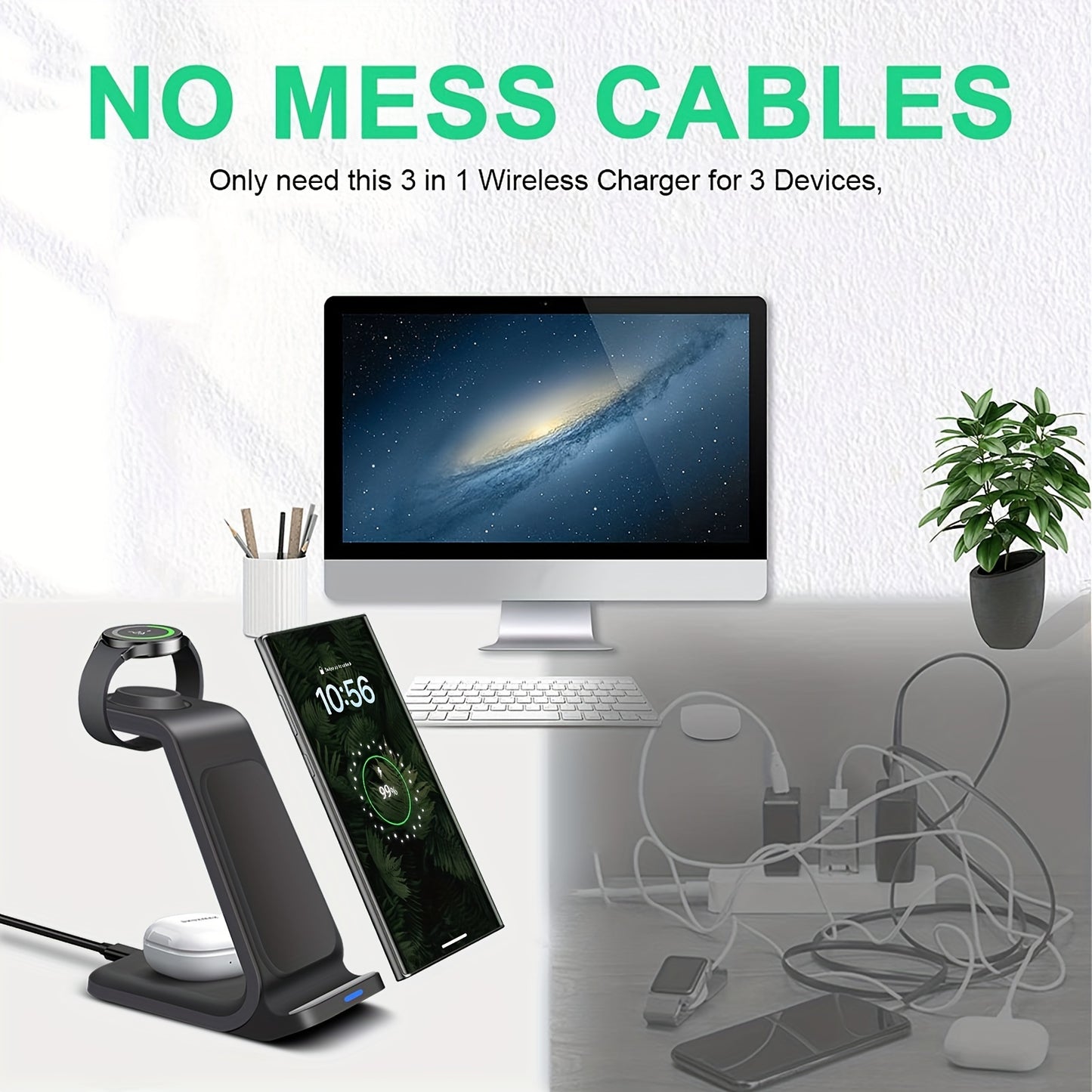 3 in 1 Wireless Charging Station for Samsung – Portable Charger for S24 Ultra/S24/S24+/S23 Ultra/S23/S22 Ultra/S22/S21/Note 20, Galaxy Watch 6/6 Classic/5/5 Pro/4 and Galaxy Buds 2 Pro