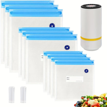 Handheld Electric Vacuum Machine with Food Vacuum Storage Bags – Includes 3 Sizes (4x8.5", 3x11", 3x13.5"), Vacuum-Sealed Zipper Bags, and Electric Pump