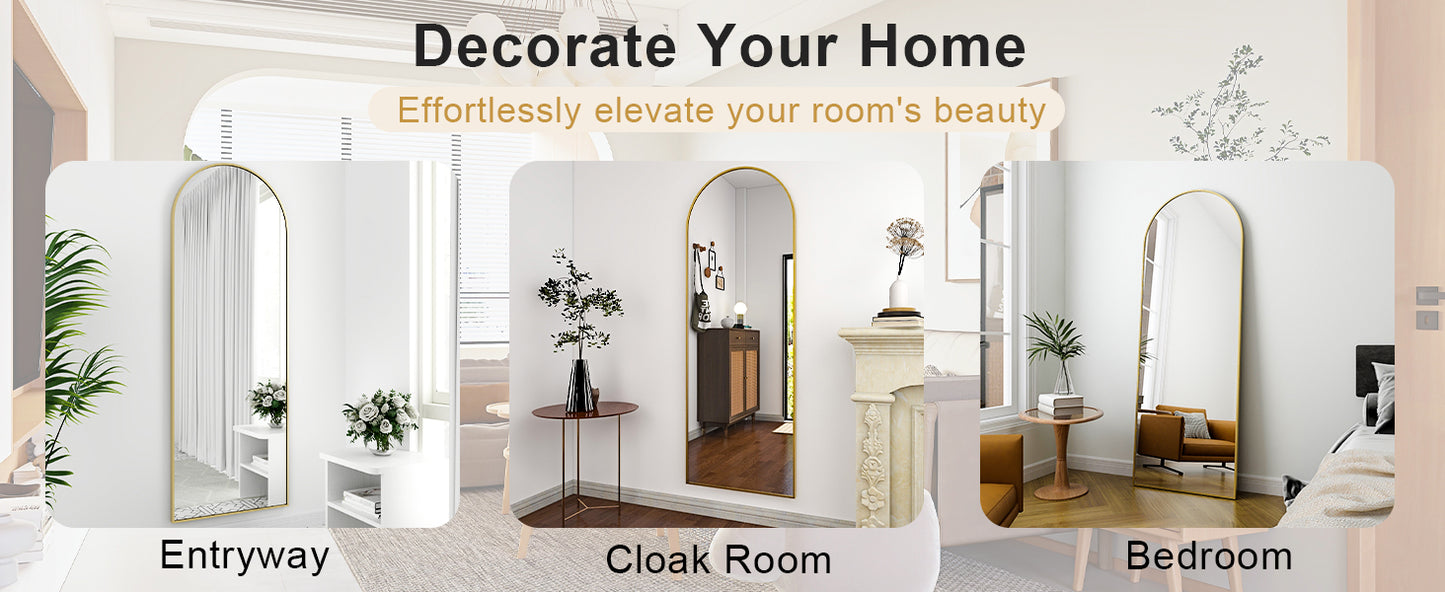 21x64 inch Arched Full Length Mirror – High Definition Aluminum Alloy Frame for Bedroom or Living Room