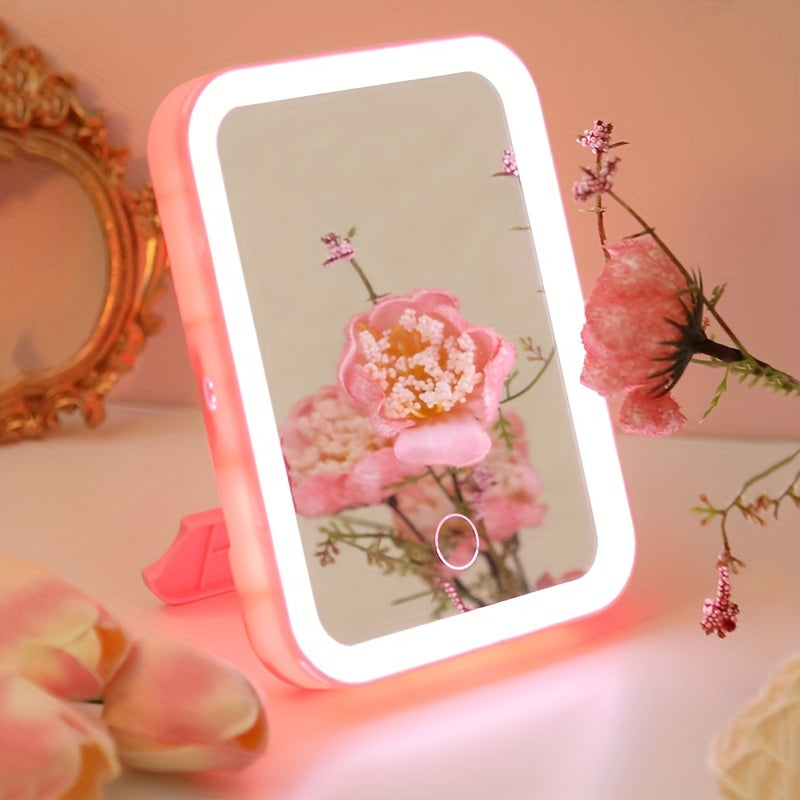 LED Makeup Mirror with Touch Control – 3 Brightness Levels, USB Rechargeable, Portable Vanity Mirror with Adjustable LED Light for Bedroom & Dorm – Gift for Women